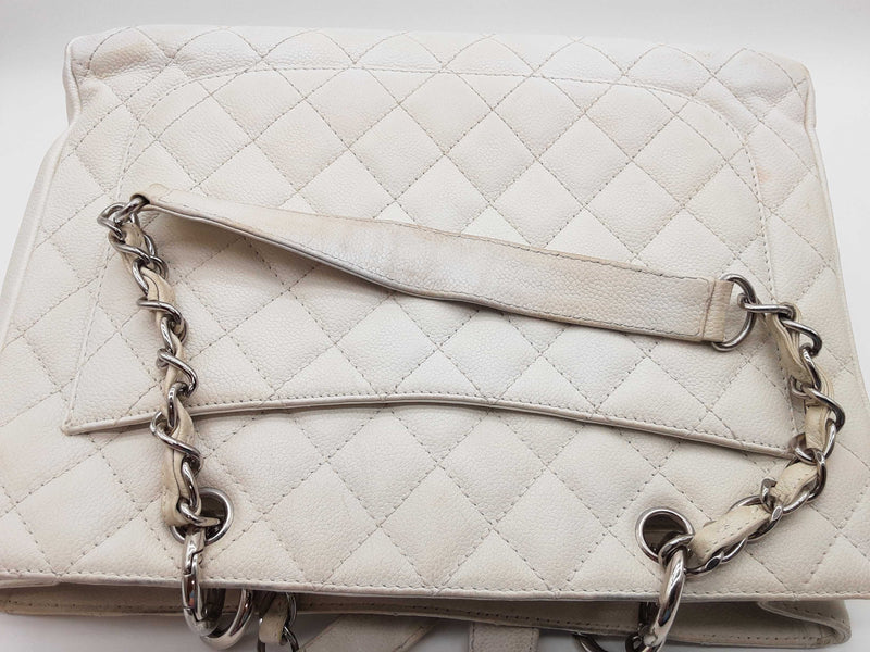 Chanel White Quilted Caviar Leather Shopping Tote Bag Do0725lcxzde