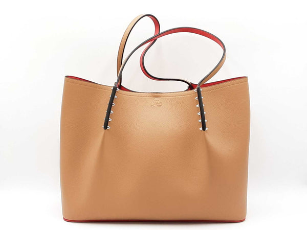 Christian Louboutin Cabarock Spiked Large Tote Bag In Taupe Leather Fw1125wordu