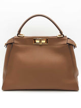 Fendi Peekaboo Brown Leather Top Handle Bag Eb0626pxzsa