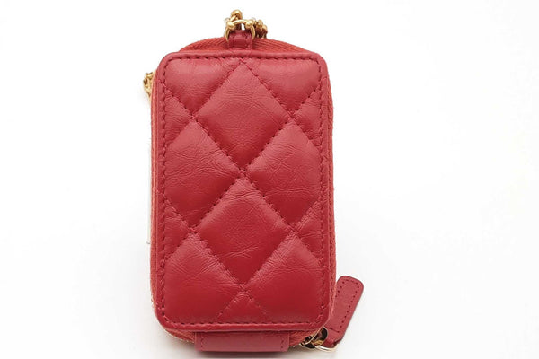 Chanel Quilted Red Leather Zip Coin Chain Pouch Eb1125wxzde