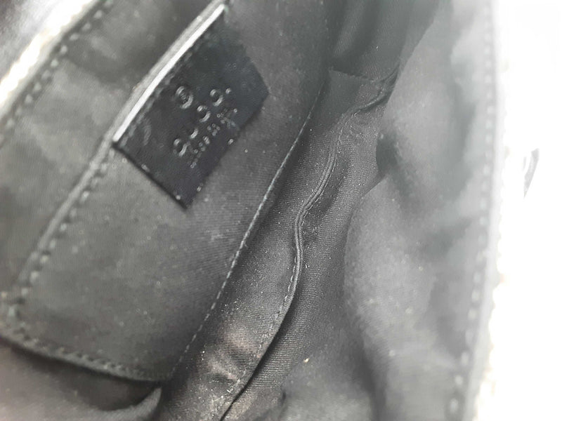 Gucci 129498 Mini Horsebit Tan Gg Canvas Purple Black Satin Clutch Do0925pxzde