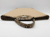 Michael Kors Izzy Straw Tote Bag With Snake Print Beige Aa1026wzsa