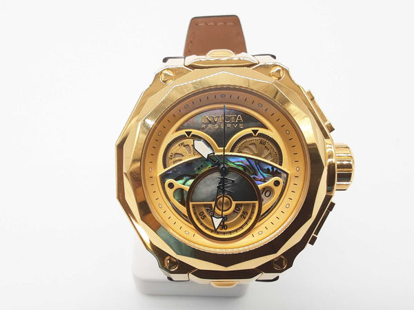 Invicta 52 Reserve Abalone Dial Brown Leather Steel Quartz Watch Do1025lxzde