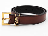 Saint Laurent Ysl Monogram Leather Belt Brown Size 24-28 Aa0726lrzsa