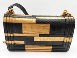 Chanel Boy Flap Gold Black Patchwork Embossed Leather Shoulder Bag Do0126ooxzde