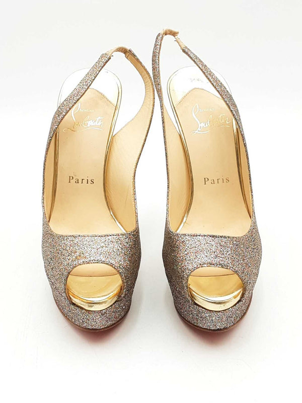 Christian Louboutin Glitter Slingback Peep Toe Pumps Size 35.5 Eb1224rxsa