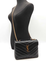 Yves Saint Laurent Loulou Small Matelassé Chain Bag In Black Lambskin Fw0726crxdu