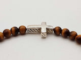David Yurman 0.925 Silver Cross Tiger's Eye Beaded Bracelet 7.5 In Do1125lxzde