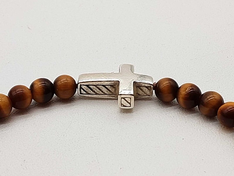 David Yurman 0.925 Silver Cross Tiger's Eye Beaded Bracelet 7.5 In Do1125lxzde