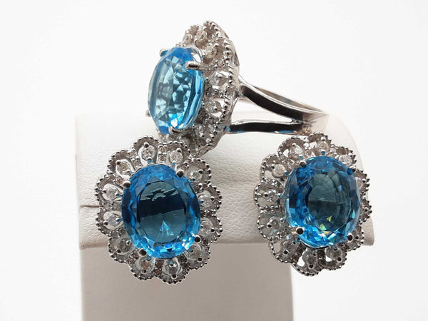 Synthetic Blue Topaz 14k White Gold 16.3g Ensemble Do0425ixzde
