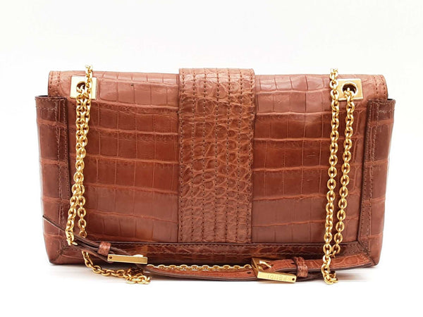 Fendi Baguette Maxi Crocodile Embossed Chain Handbag Sd0325izxzde
