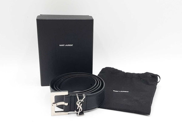 Saint Laurent Cassandre Black Leather Belt & Silver-tone Buckle Fw0225oxzdu