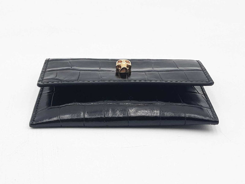 Alexander Mcqueen Black Embossed Croc Calfskin Trifold Wallet Sd0825rzsa