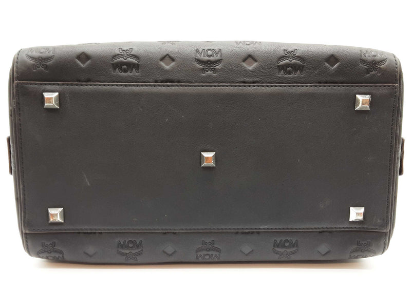 Mcm Ottomar Essential Black Logo Embossed Leather Boston Bag Do0825orxde