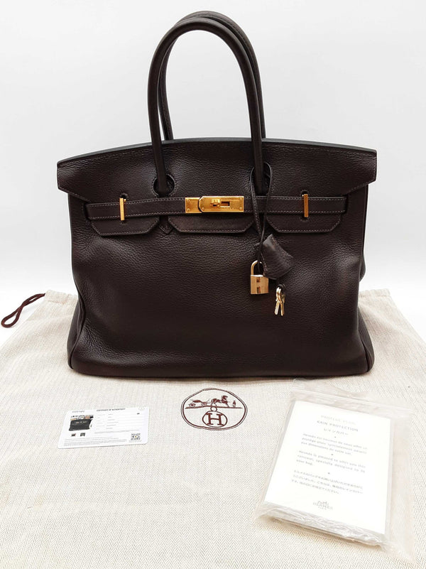Hermes Birkin 35 Ebene Brown Clemence Gold Hardware Handbag Do0825sxzxde