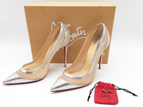 Christian Louboutin Galativi 100 Nude Silver Heels Size Eu 39 Do0824lrxde