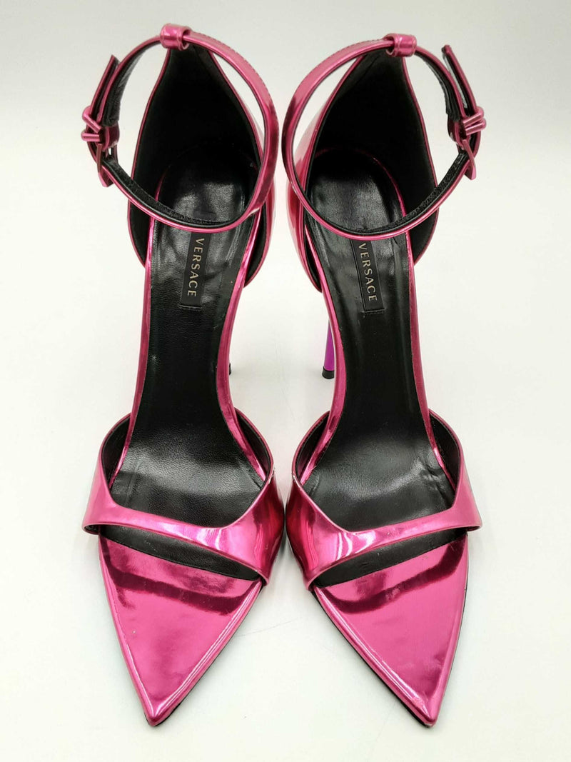 Versace Pinpoint Stiletto Heel Sandals In Mirrored Fuschia Size Eu 39 Fw0225rzdu