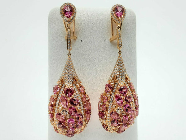 Pink Spinel Approx 0.76 Ctw Diamond 18k Rg 33.8g Drop Earrings Do1024lrxzde