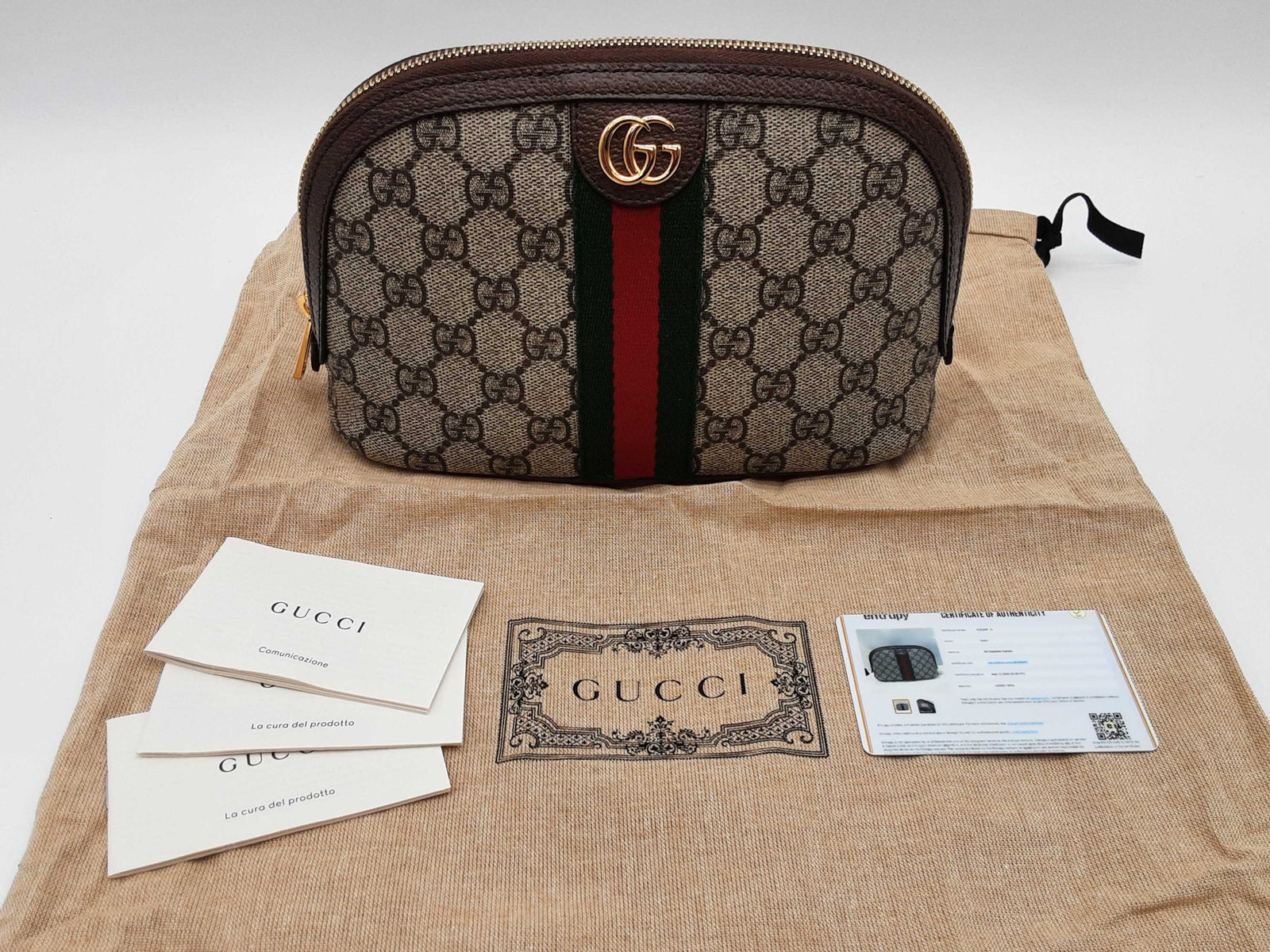 バッグ GUCCI GG Canvas Cosmetic Pouch Brown Gucci Brown GG Canvas Cosmetic Pouch - Ann's Fabulous Closeouts
