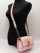 Balmain 1945 Pink & Beige Monogram Jacquard & Leather Shoulder Bag Fw0926wxzdu