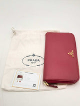 Prada Dark Pink Saffiano Leather Zip Around Wallet Eb1124crsa