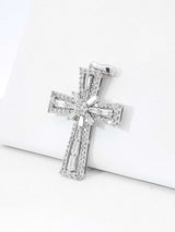 0.98 Cttw Diamond & 10k White Gold Cross Pendant 3.5 Grams Fw0726orzdu