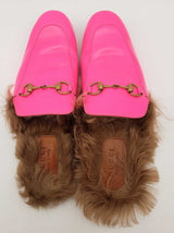 Gucci Princetown Neon Pink Leather Fur Loafers Size Gucci 11 Mens Do0925oorde