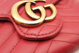 Gucci Gg Marmont Matelasse Red Leather Wallet On Chain Shoulder Bag Eb0125wxzsa