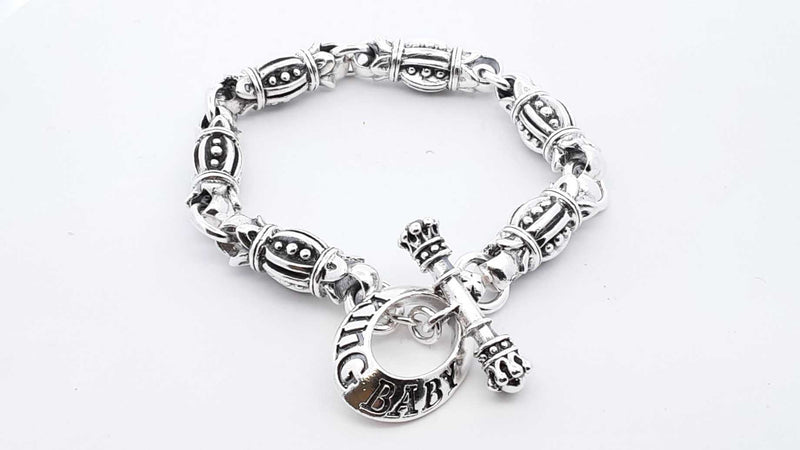 King Baby Sterling Silver Decorative Link Toggle Clasp Bracelet 9 In Fw0425lrxdu