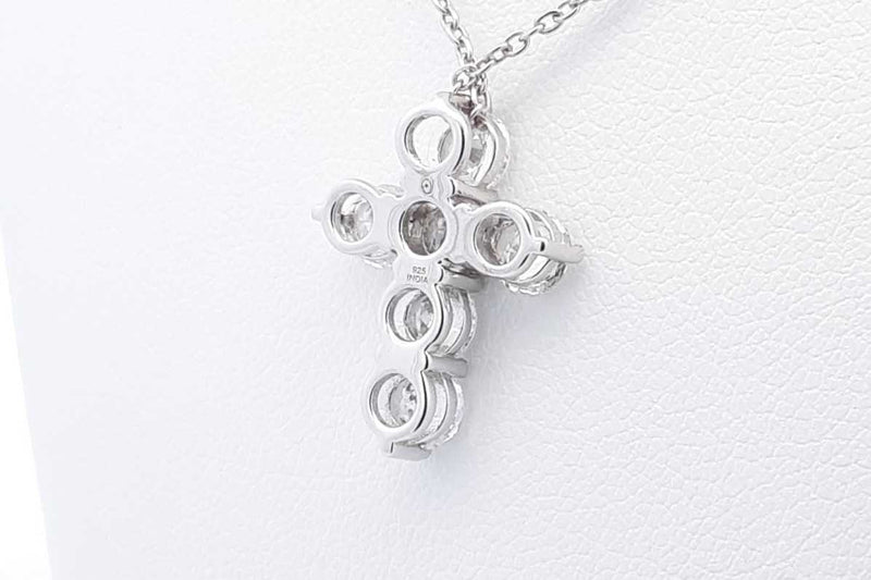 Approx. 1.74ctw Lab Grown Diamond Cross 925 Pendant & Chain 3.4g Eb1124lessa