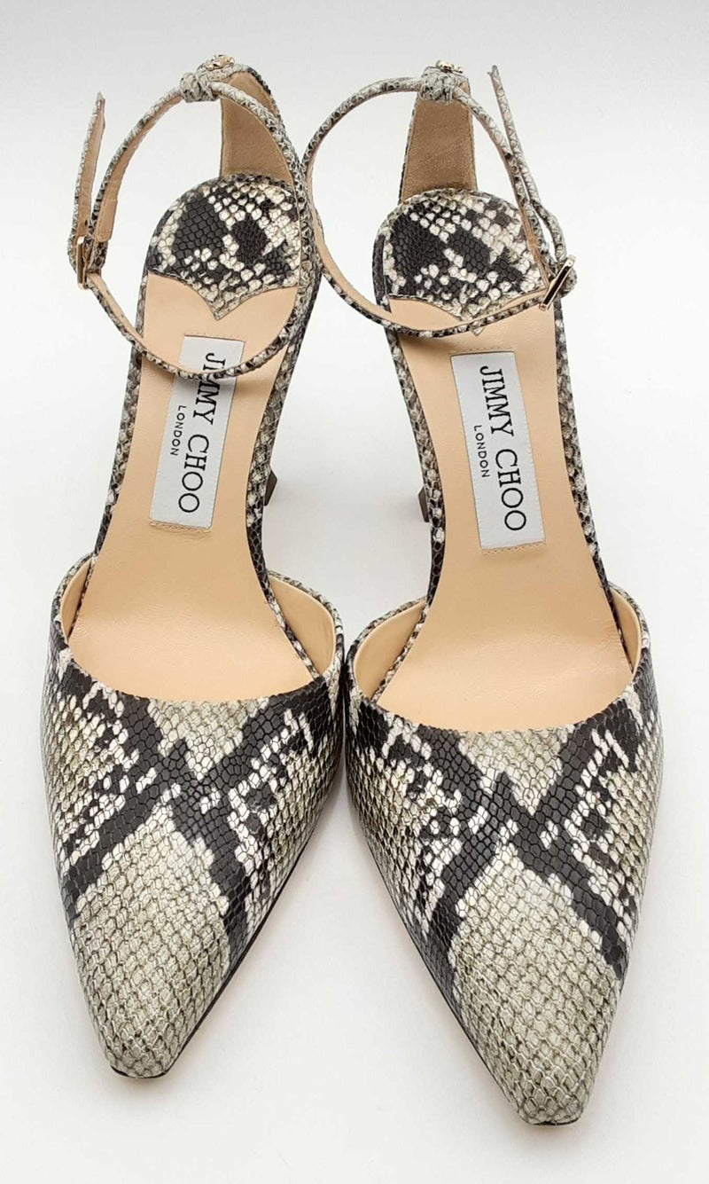 Jimmy Choo Mair Snake Printed Leather Ankle Strap Heels Sz37 Eblrxsa144010019944