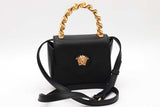 Versace La Medusa Black Leather Top Handle Bag Eb0826pxzde