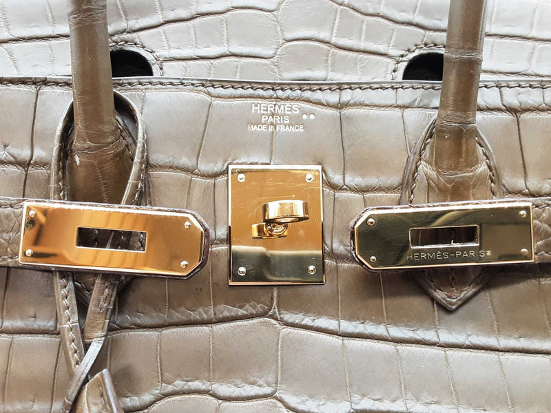 Hermes Birkin 30 Matte Brown Green Crocodile Gold Handbag Do0625wprxzde
