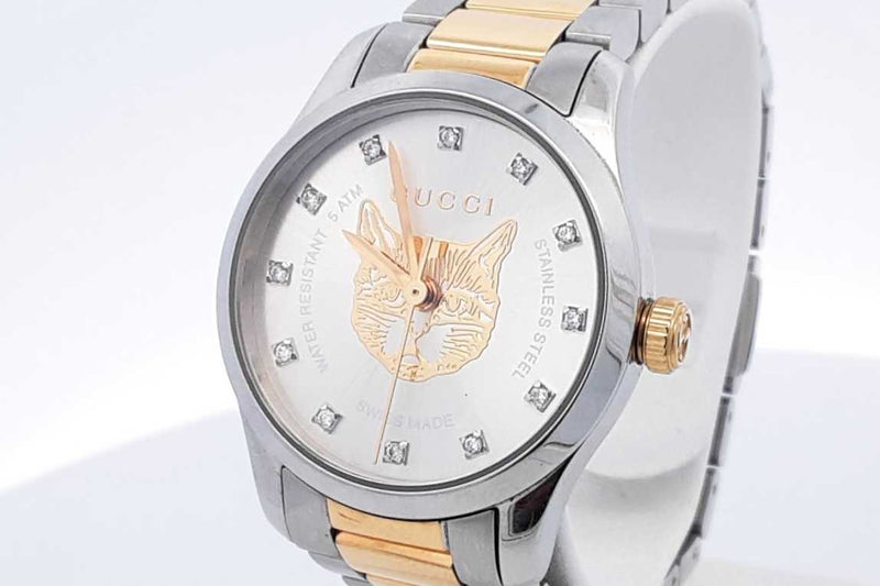 Gucci G-timeless Cat Diamond 27mm Quartz Stainless Steel Watch Eb0723wcrsa