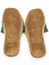 Gucci Green & Red Web Striped Espadrille Slides Size 8 Eb0825rxdu