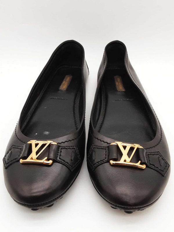 Louis Vuitton Black Leather Flats Size Eu 39 Do0925oxzde