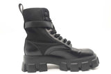 Prada Monolith Leather & Re-nylon Black Combat Boots Size 8.5 Eb0425oxzsa