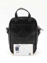 Gucci Tennis Mini Double Zip Messenger Bag In Embossed Black Leather Fw1125wrzdu