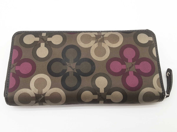 Coach Green Purple Clover Print Silk Zipper Wallet Do0525lrde