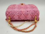 Chanel Flap Pink Quilted Tweed Pearl Twist Crossbody Bag Do1024wxzxde