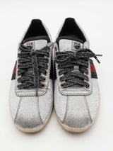 Gucci Silver Glitter Studded Web Sneakers Size 37.5 Eb0526lrxsa