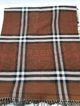 Burberry Brown Check Knight Logo Cashmere Silk Blend Scarf Do0326loxde