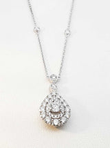1.51 Cttw Diamond Teardrop Halo & 14k White Gold Station Necklace 4.4 Grams 17 Inch Fw0826erxdu