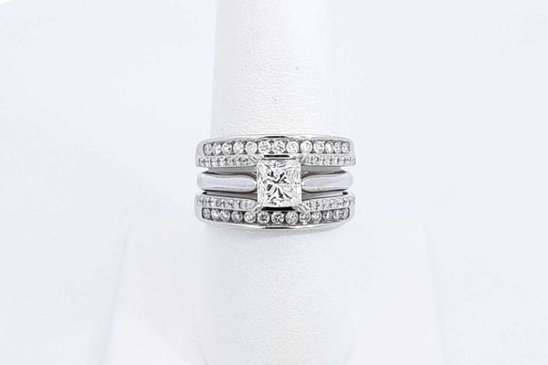 Approx. 1.57ctw Diamond Wedding Set In 14k White Gold  8.5g Sz 7.5 Eb0724oxxzdu