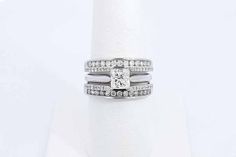 Approx. 1.57ctw Diamond Wedding Set In 14k White Gold  8.5g Sz 7.5 Eb0724oxxzdu