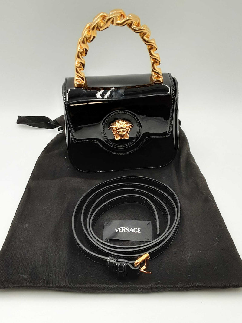 Versace La Medusa Mini Black Patent Leather Top Handle Bag Eb0724rrxdu