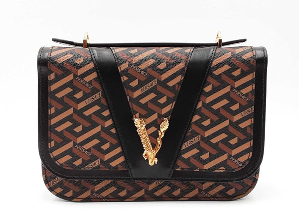 Versace Virtus V Shoulder Bag In La Greca Coated Canvas