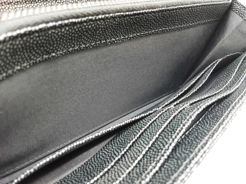 Chanel Gusset Dark Gray Metallic Quilted Caviar Leather Flap Wallet Do0425erxde