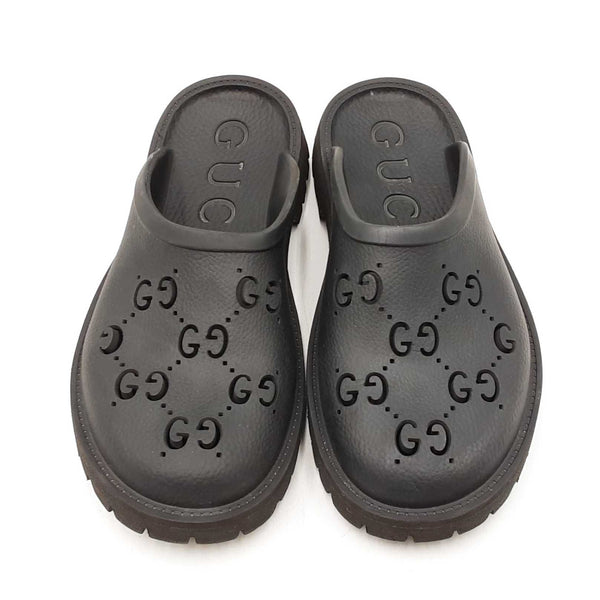 Gucci Perforated Gg Black Rubber Slip-on Sandals Size Us 7 Men's Fw1125lzxdu