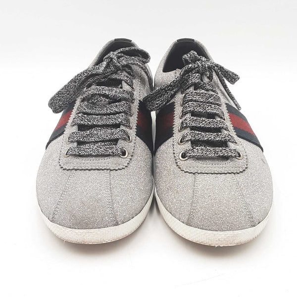 Gucci Web Stripe Glitter Low Top Sneakers Size 6.5 Us Sd0525rzdu